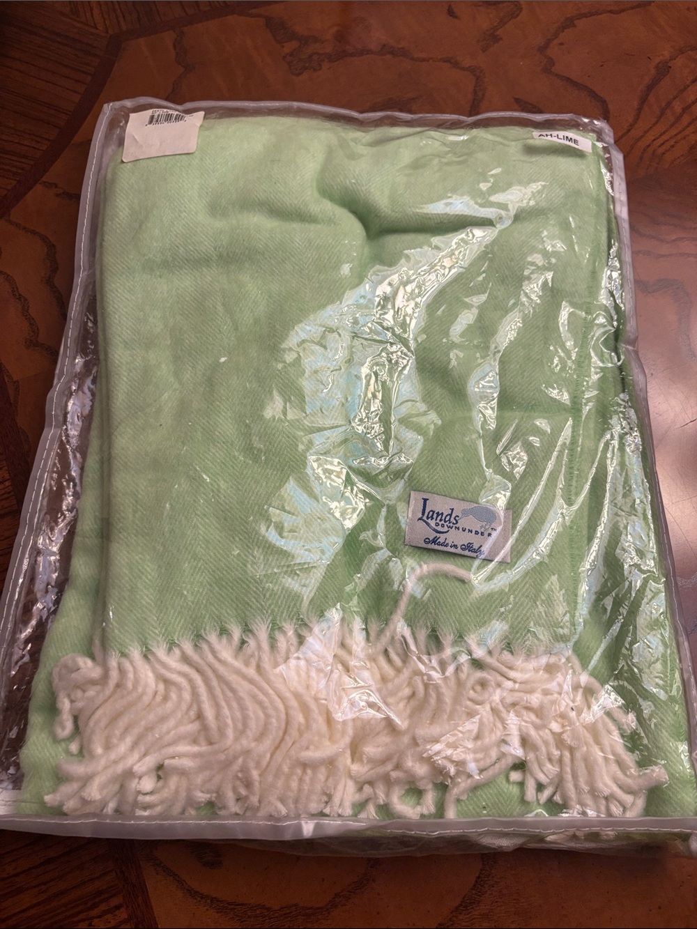 Made In Italy Light Green Throw with White Fringe 50” x 66”